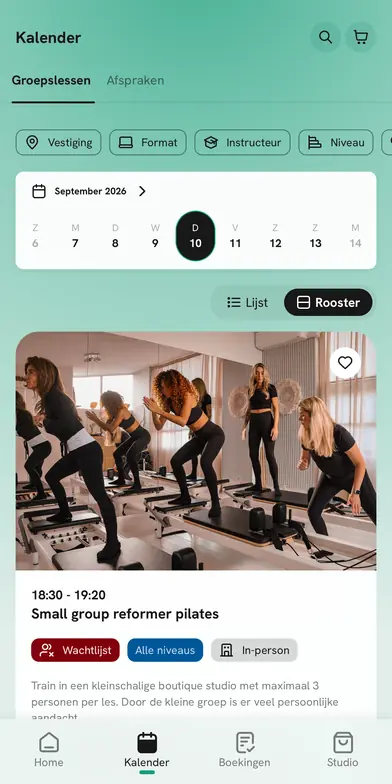 Calendar in the bsport app